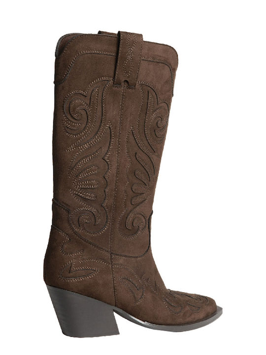 Synthetic Leather Medium Heel Women's Boots Brown