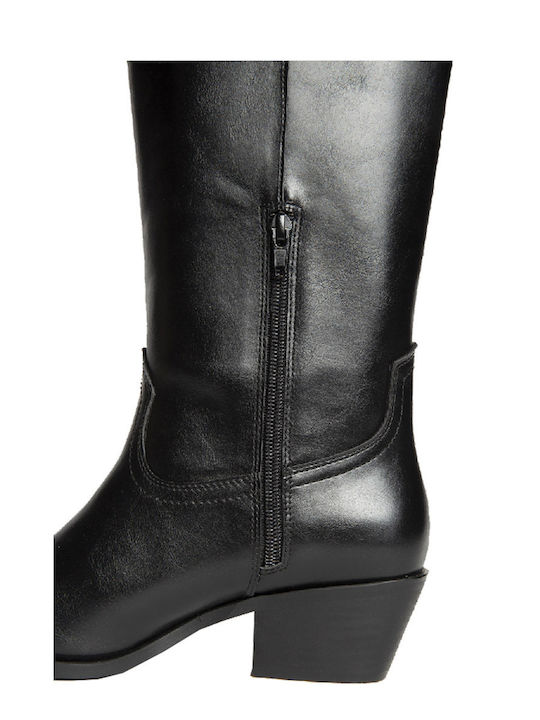 Synthetic Leather Medium Heel Women's Boots Black