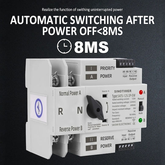 Sinotimer Zweipolig Umstellung Schienenumschalter WiFi 230V 125A
