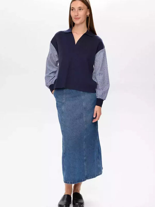 Langärmelige Blaue Damenbluse