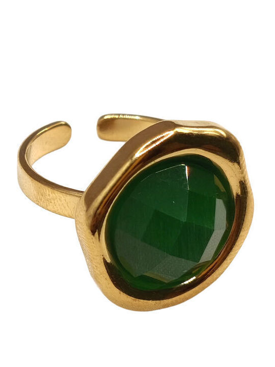 Ring with Stones made of Steel Gold Plated