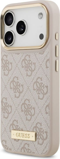 Guess 4g Logo Plate Magsafe Umschlag Rückseite Kunststoff / Silikon / Leder Rosa (iPhone 17 Pro)