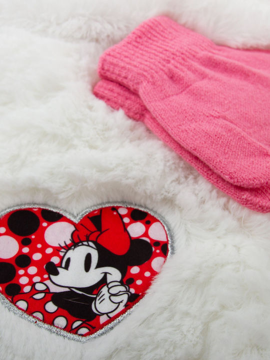 Minnie Σετ Παιδικό Σκουφάκι με Κασκόλ & Γάντια Γούνινο Ροζ
