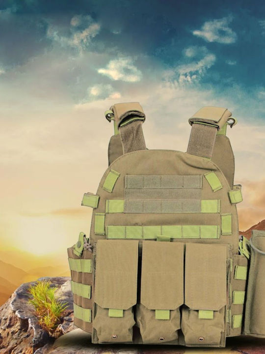 Linovit Vestă Tactică Reglabilă Airsoft Paintball Vânătoare Outdoor Material Oxford 600d Sistem Molle Multiple Buzunare Față Spate Buzunare Interne Plăci Balistice Kaki