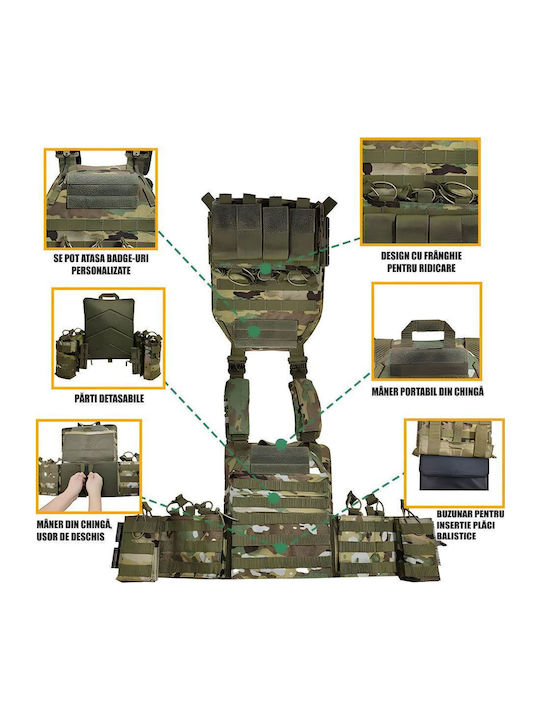 Vestă Tactică Reglabilă Multicam Linovit Tip Plate Carrier Airsoft Paintball Vânătoare în Aer Liber Material Oxford 1000d Sistem Molle Buzunare Multiple Buzunare Interne Plăci Balistice Camuflaj Verde