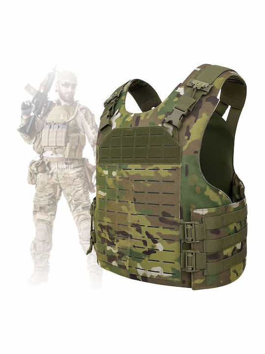 Linovit Vestă Tactică Reglabilă Impermeabilă Sistem Molle Buzunare Modulare Suport Plăci Balistice Airsoft Paintball Vânătoare Activități în Aer Liber Camuflaj Kaki