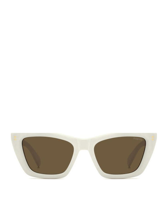 Polaroid Women's Sunglasses with White Plastic Frame and Brown Lens PLD6242/S/X VK6/SP