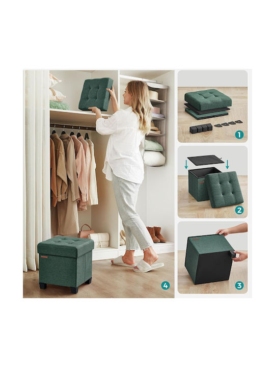 Stool For Living Room With Storage Space Upholstered with Fabric Green 38x38x40cm