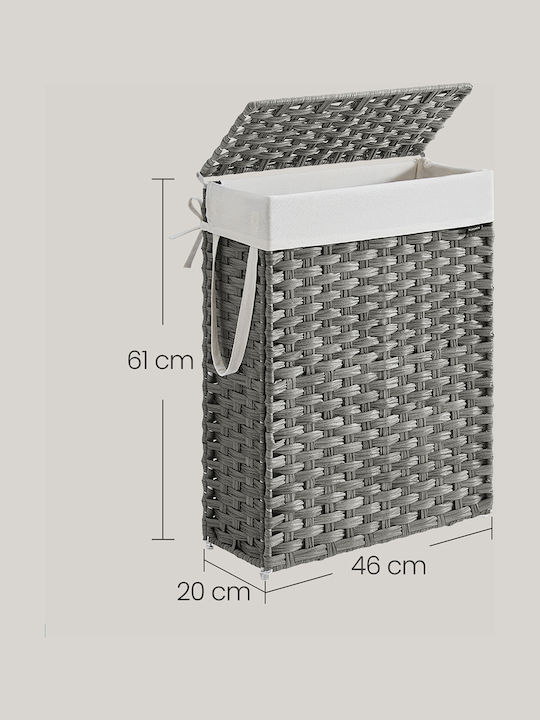 Songmics Καλάθι Απλύτων Πλαστικό με Καπάκι 46x20x61cm Γκρι