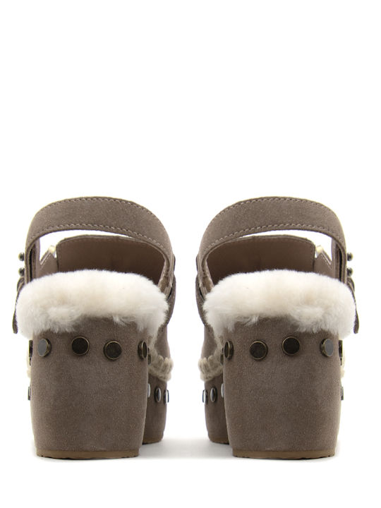 Leather Winter Women's Slippers Gray