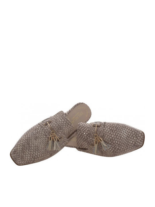 Leather Mules with Heel in Beige Color