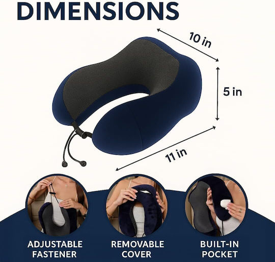 Neck Travel Pillow Memory Foam Blue-Black 4gym16