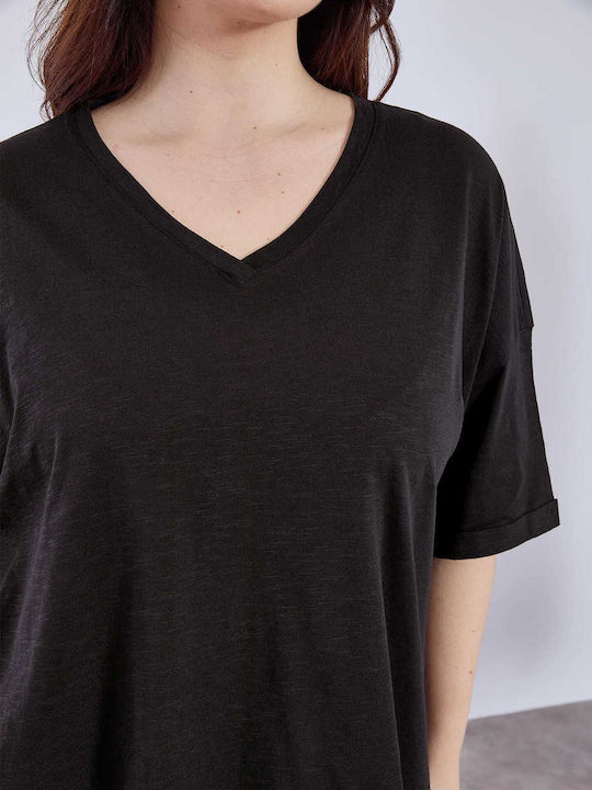 Women's Blouse Cotton with V Neckline Black