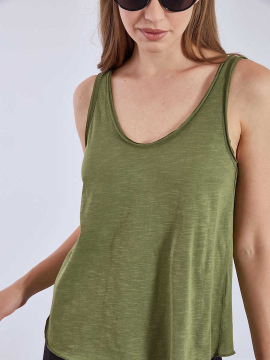 Women's Blouse Cotton with V Neckline Green