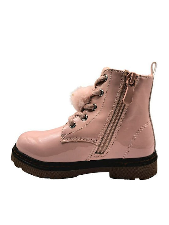 Kids Boots from Patent Leather with Laces Pink
