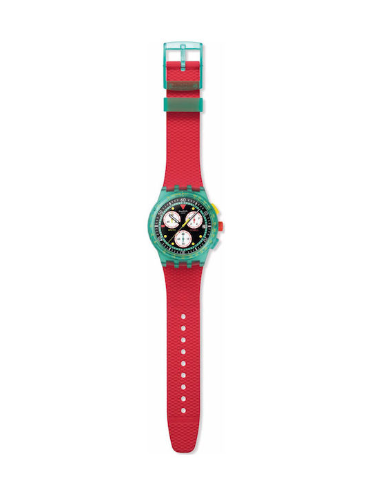 Swatch Unisex Ανδρικό Ρολόι Χρονογράφος Μπαταρίας με Κόκκινο Καουτσούκ Λουράκι