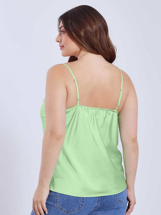 Women's Satin Lingerie Top with Lace Green