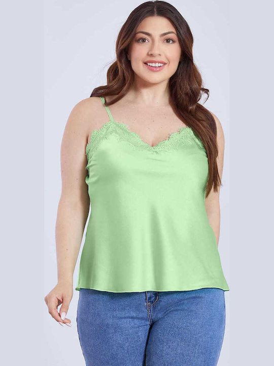 Women's Satin Lingerie Top with Lace Green