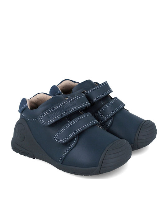 Anatomisch Lederne Kinderstiefeletten mit Klettverschluss Blau