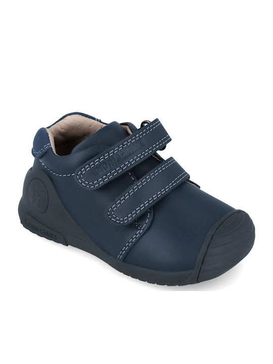 Anatomisch Lederne Kinderstiefeletten mit Klettverschluss Blau