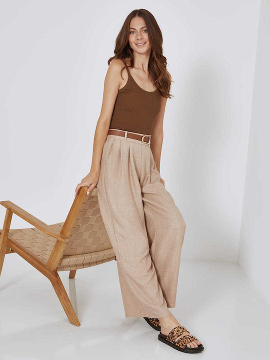 Women's Blouse Cotton with Straps Brown
