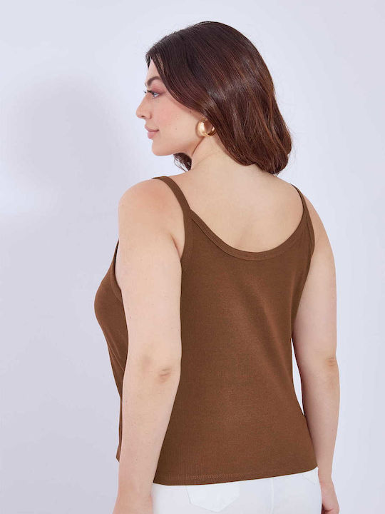 Women's Blouse Cotton with Straps Brown