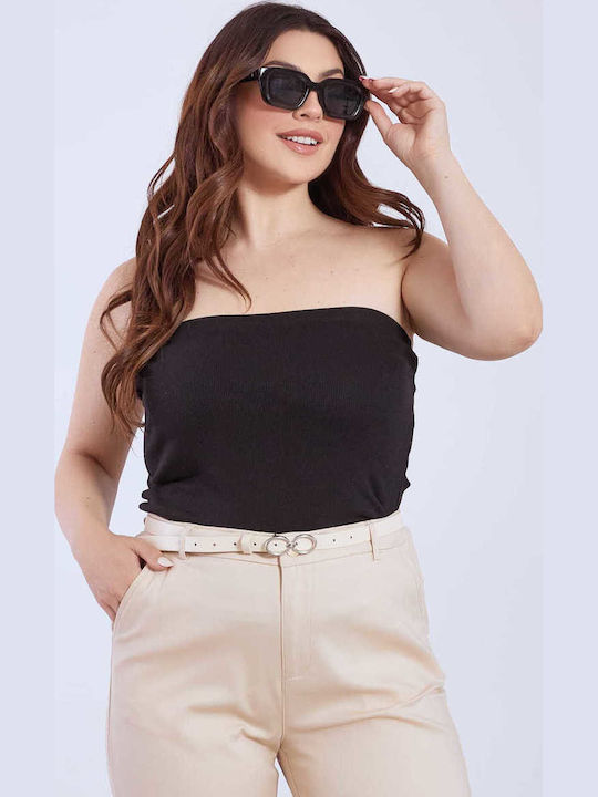 Women's Blouse Cotton Strapless Black