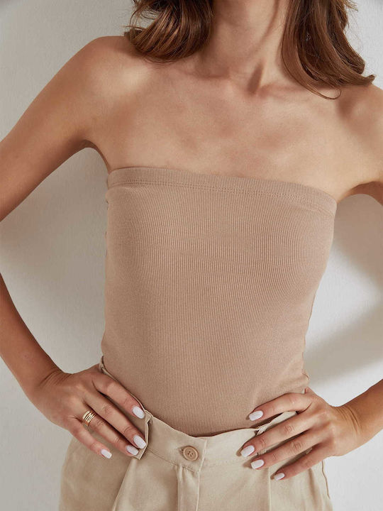 Γυναικεία Μπλούζα Βαμβακερή Strapless Μπεζ