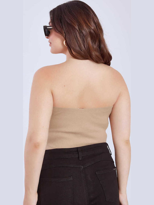 Γυναικεία Μπλούζα Βαμβακερή Strapless Μπεζ