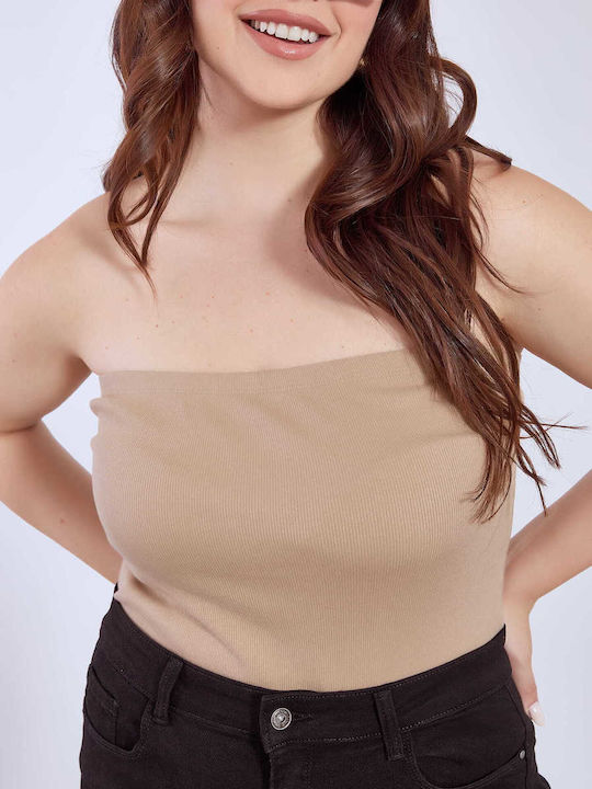 Γυναικεία Μπλούζα Βαμβακερή Strapless Μπεζ