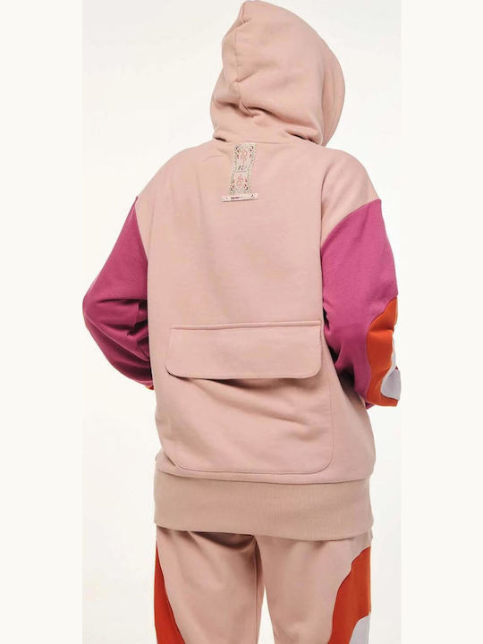 Pella Cropped Γυναικείο Φούτερ με Κουκούλα Pink