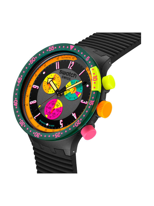 Swatch Unisex Men's Watch Chronograph Battery with Black Rubber Strap