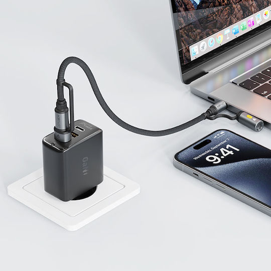 Acefast Cablu USB la Type-C cu mai multe porturi 3A Negru 1.2m