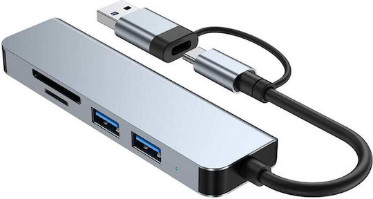 Techsuit Databridge USB Hub 5 Ports USB 3.0 with USB-A Connection Gray
