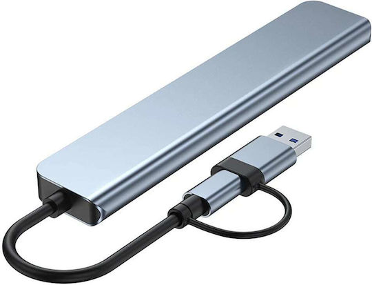 Techsuit Databridge 8-in-1 (H9) USB-Hub 5 Schnittstellen USB 3.2 mit Anschluss an einen Computer USB-A / USB-C Graues