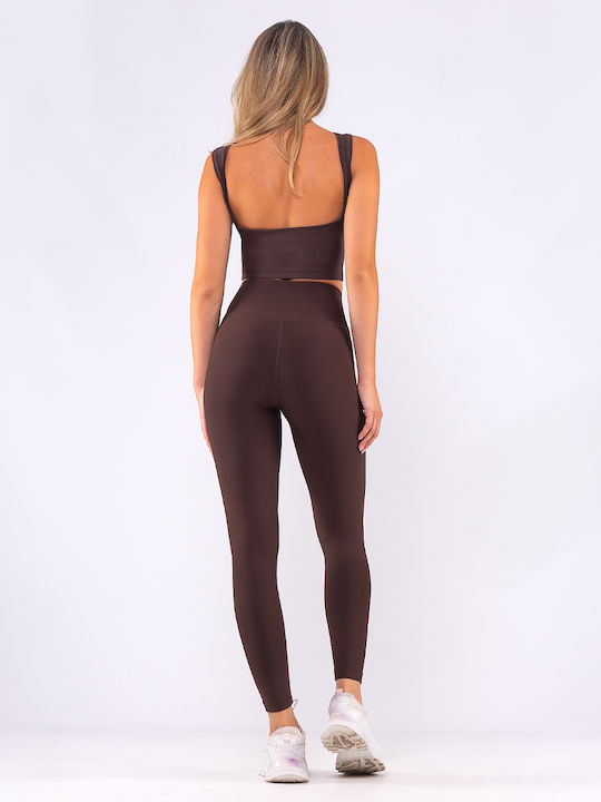 Training Damen Langes Formendefinition Hohe Taille Push-up Braun