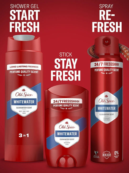 Old Spice Ironman Комплект Подарък с Дезодорант Стик Спрей и Душ Гел Whitewater 24-часова Свежест за Ежедневна Употреба Аромат с Качествен Мирис Който Трайе