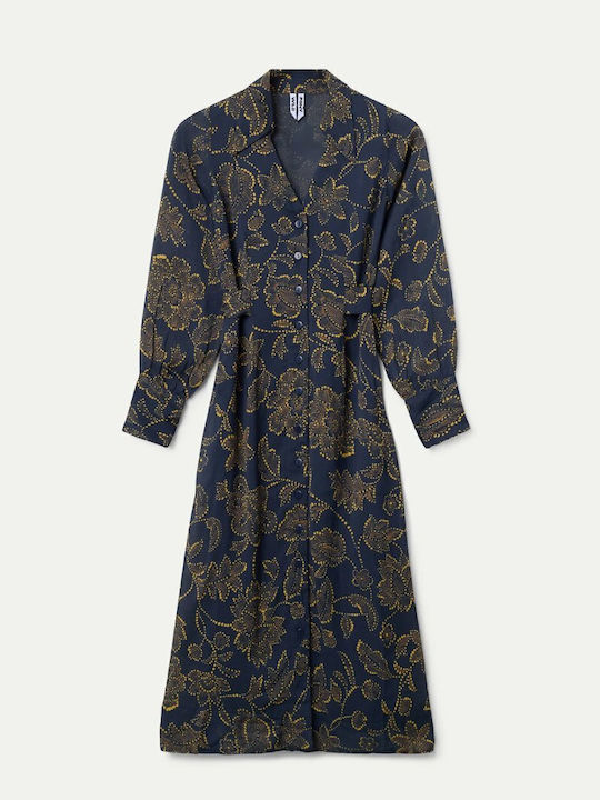 Midi Σεμιζιέ Φόρεμα Mustard, Blue
