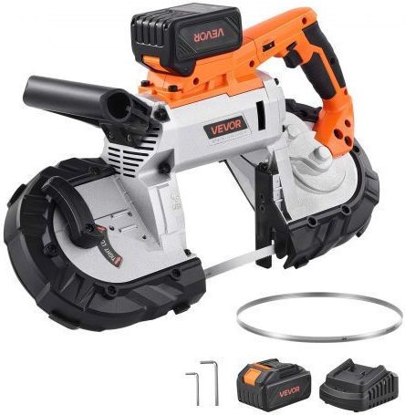 Portable Cordless Band Saw Kit Vevor 20v Battery Charger Cutting Depth 127 mm x 115 mm Metal Band Saw Brushless Motor Variable Speed 0-192 m min Metal Wood Cutting