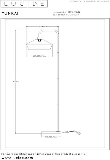 Lucide Lightning Floor Lamp H150xW40cm. with Socket for Bulb E27 Beige