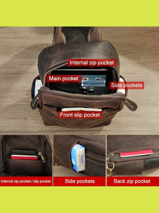 Leather Men's Sling Bag Brown