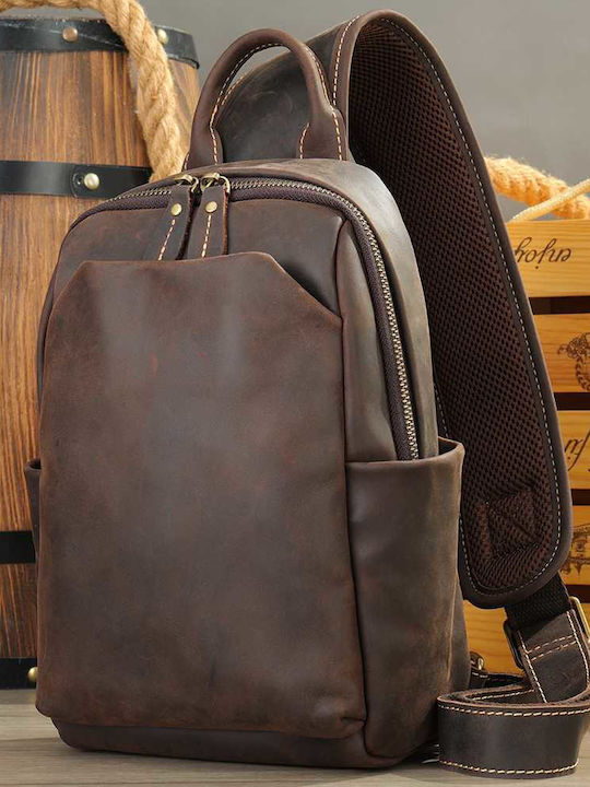 Leather Men's Sling Bag Brown