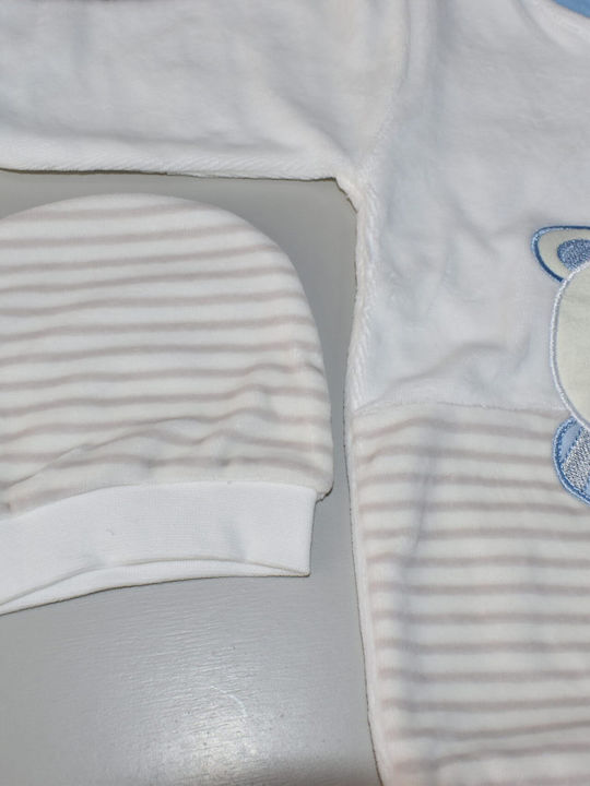 Ηashtag Baby Bodysuit Long-Sleeved Velvet Light blue-white, White-blue