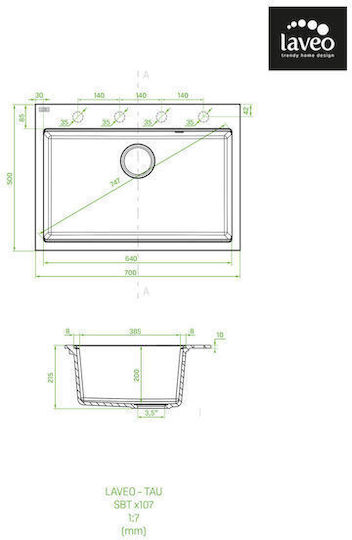 Laveo Drop-In Chiuvetă din Granit Sintetic L70xW50cm Alb