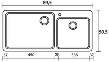 Sanitec Classic Drop-In Spüle Links aus Verbundgranulat B90xT51cm Metallic Silver