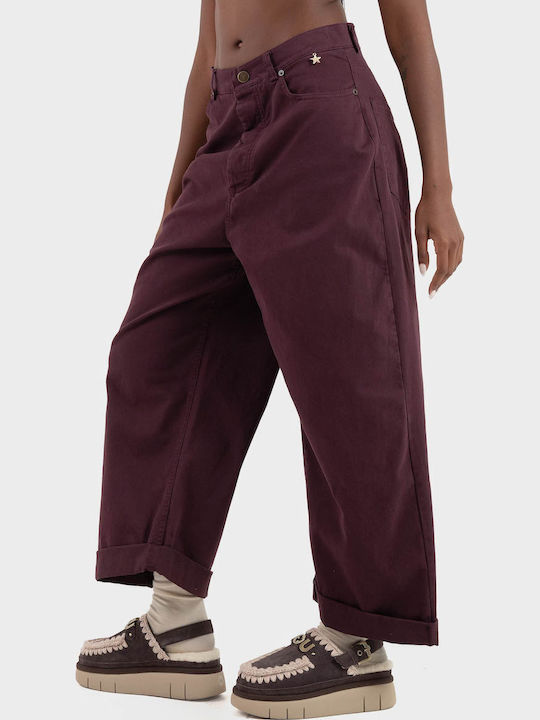Damen Stoff Hose in Lockere Passform Bordeaux