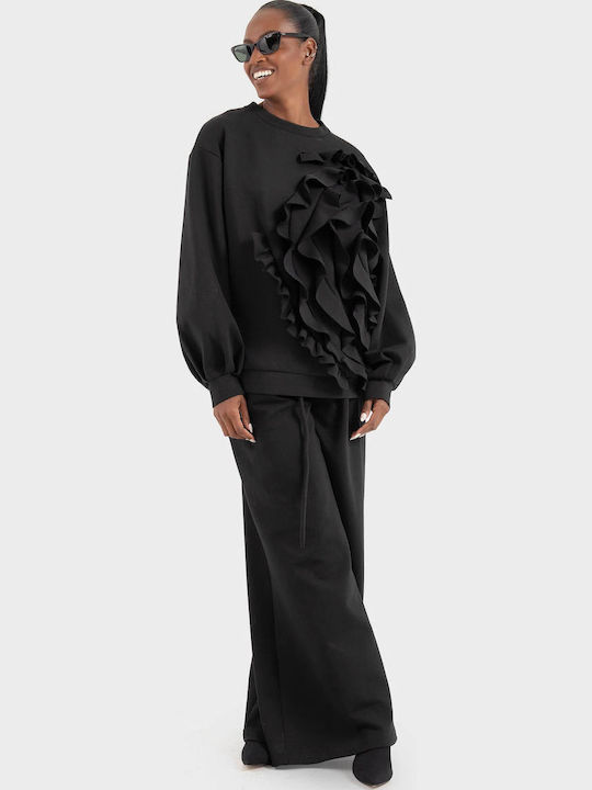 Damen Stoff Hose in Lockere Passform Black
