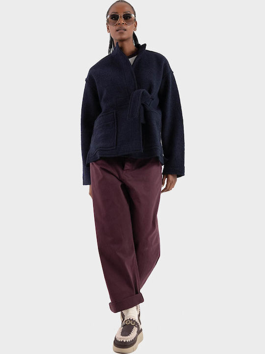 Damen Stoff Hose in Lockere Passform Bordeaux