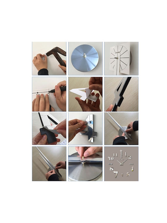 Mirror Numbers Do It Yourself Black 3D Стенен часовник Лепенка Пластмаса Черен Ø100см