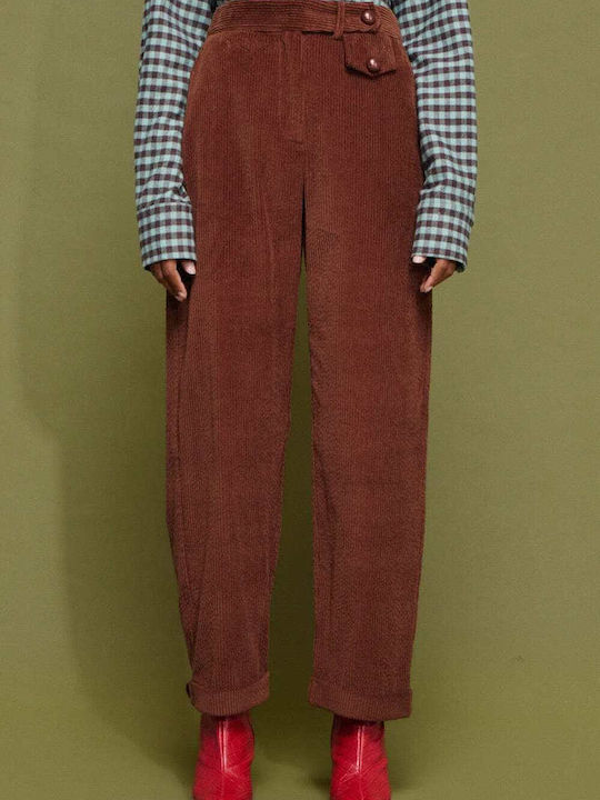 Women's High-waisted Fabric Trousers Brown